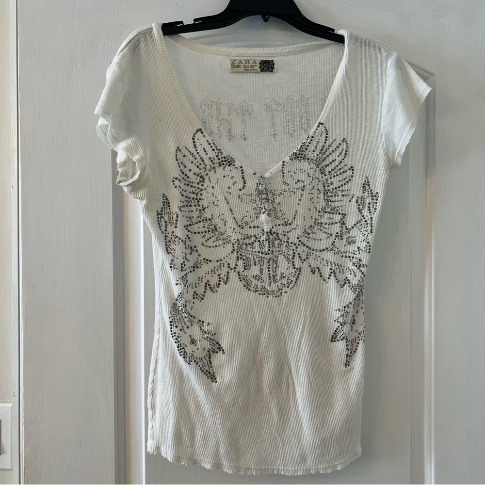 Vintage Zara Studded Rhinestone Y2K 90’s Grunge T-Shirt